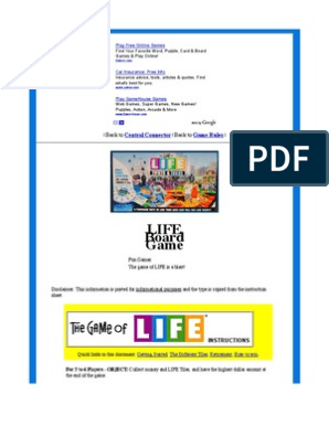 Life Board Game Rules - The Game of Life, PDF, Insurance